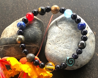 Pulsera de piedras preciosas de 9 planetas, joyería del sistema solar, energía metafísica