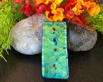 Azul & Verde Metálico, Abstract Dichroic Glass Colgante / Collar de Gargantilla, uno de un tipo
