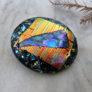 Large Holographic Oil Slick Pendant, Dichroic Glass