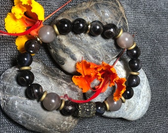 Pulsera de hombre hermoso, piedra lunar y hombre verde, tamaño de la pulsera: 7.75 "(19.7 cm)