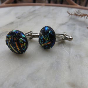 Abstract Black Dichroic Glass Cuff Links
