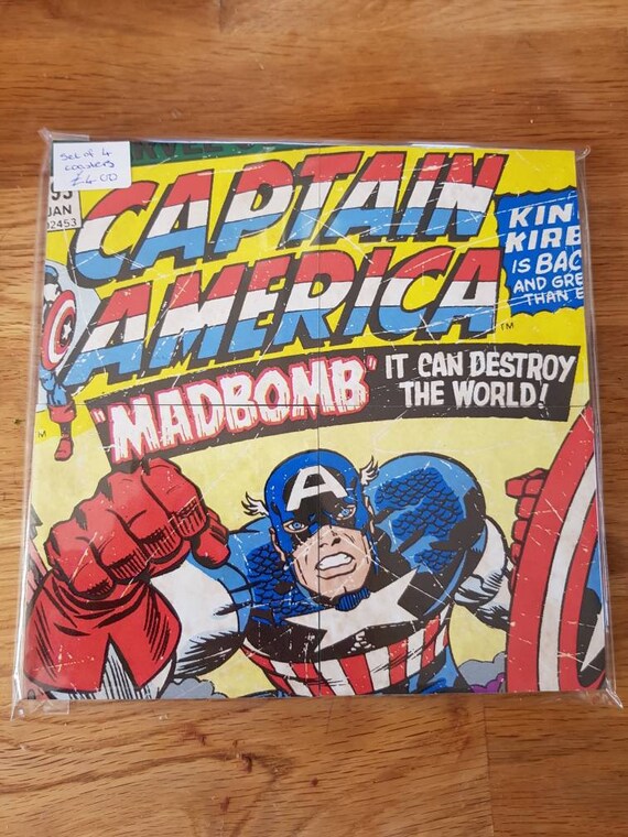 Premium Natural Slate Captain America Symbol Coaster Gift Set Marvel Comic