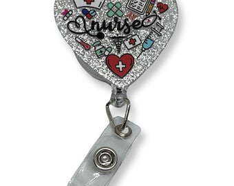 Nurse Heart Retractable Badge Reel with Alligator Clip