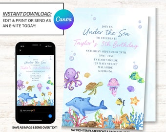 Invito sotto il mare, inviti alla festa sotto il mare, download istantaneo