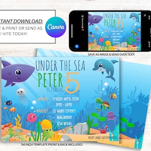 Under The Sea Invitation, Under the Sea Party Invites, Instant Download