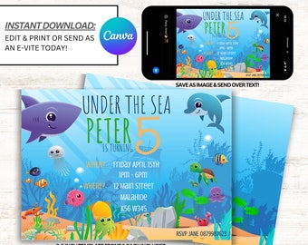 Under The Sea Invitation, Under the Sea Party Invites, Instant Download