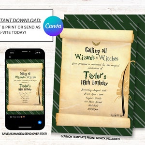 Wizard Birthday Invitation, School of Wizardry Birthday Party Invite, Instant Download