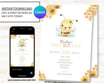 Invitación al primer día de las abejas, invitaciones a las abejas, invitaciones al primer día de las abejas, descarga instantánea