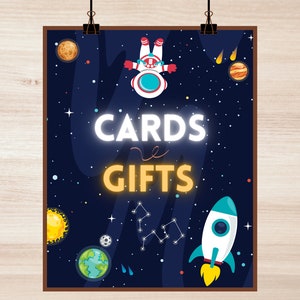 Outer Space / Astronaut / Cards and Gifts Printable Birthday Party Sign - Decor - Instant Download - 16x20inch