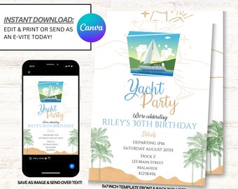 Yacht Invitations, Yacht Party Invitation, Boat Party Invites, Yacht Invites, Instant Download