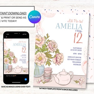 Tea Party Invitation, Tea Party Invites, Instant Download