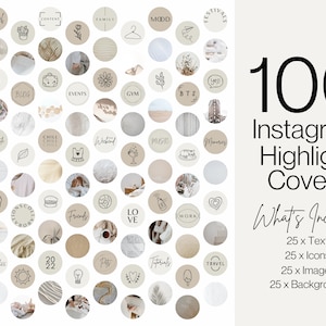 100 Instagram Story Highlight Covers - Canva Editable Instagram Template - IG Story - Neutral/Minimal/Aesthetic/Boho - Instagram Highlights