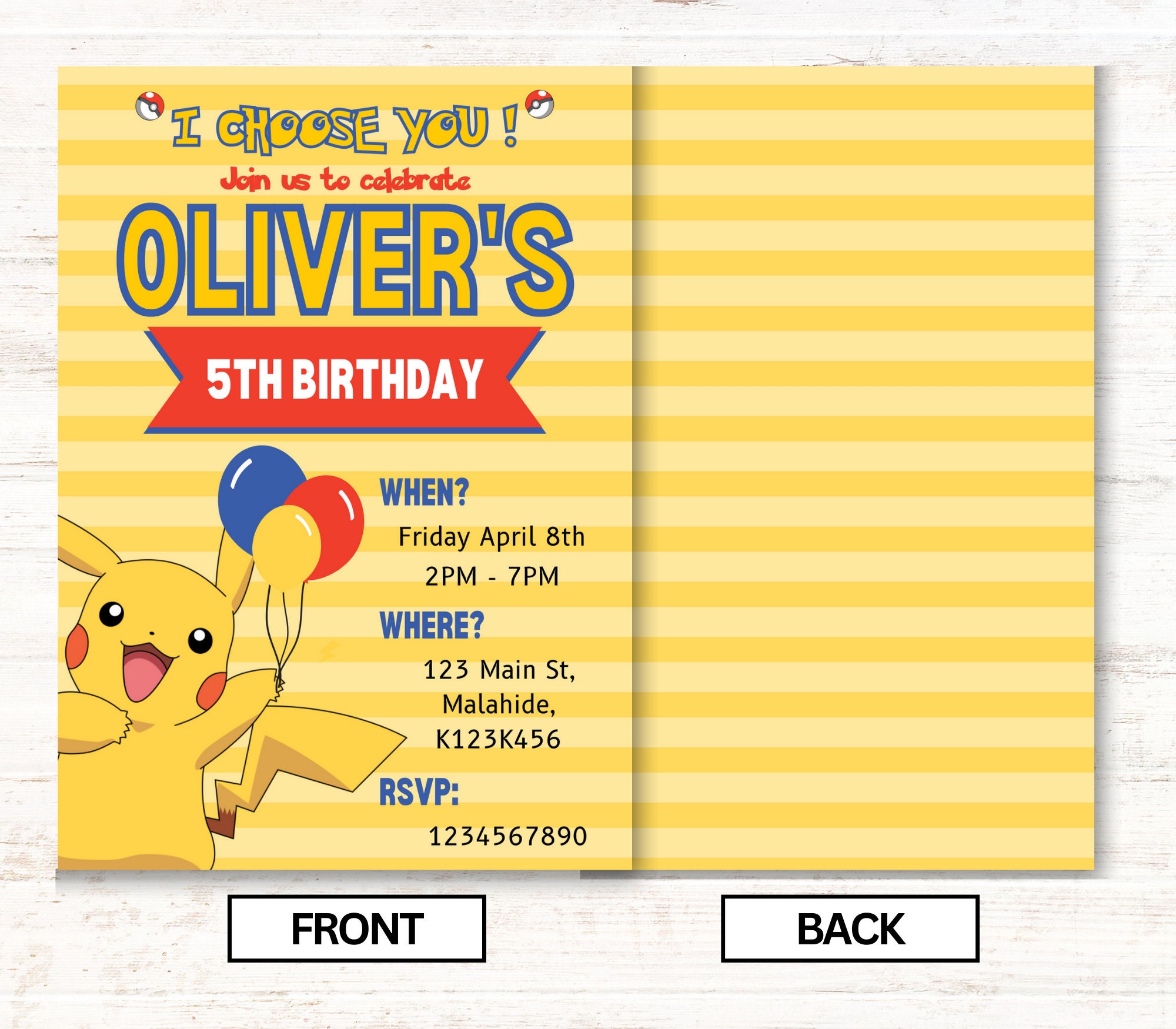 Pikachu Invitations Pokemon Invitations Pokemon Birthday Etsy