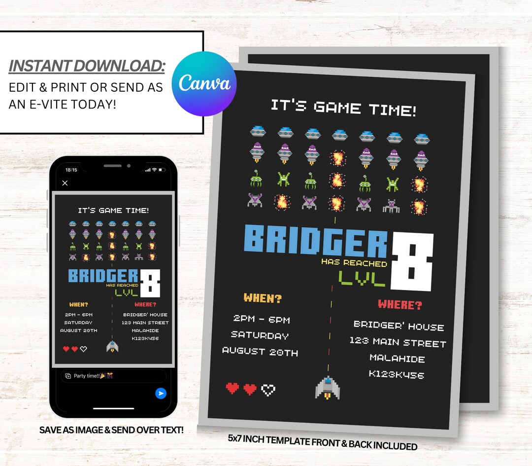 Video Games Invite, Video Game Invitation, Gaming Arcade Party ...