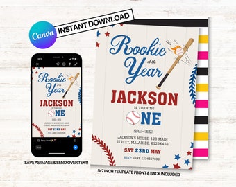Rookie Invitation, Dodgers Invitations, Baseball Birthday Invitation, Instant Download