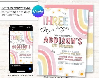 Threenager Invitation, Threenager Birthday Invitations, Threenager Invite, Instant Download