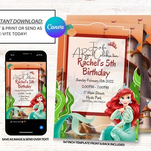 Ariel Invitations, Little Mermaid Invites, Princess Birthday Invitation, Instant Download