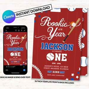 Rookie Invitation, Dodgers Invitations, Baseball Birthday Invitation, Instant Download