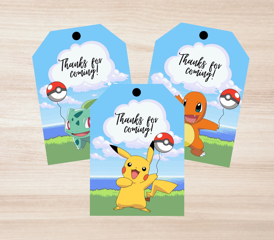 Set of 9 Pokemon Birthday Party Gift Tag Template Gaming - Etsy