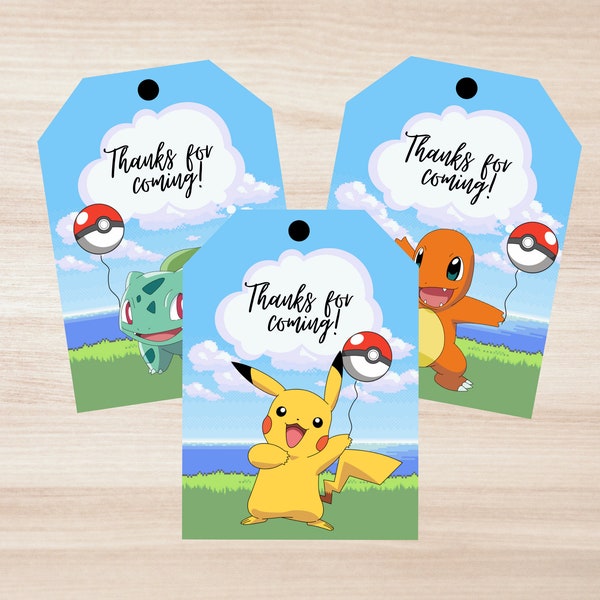 Set of 9 Pokemon Birthday Party Gift Tag Template - Gaming Gift Tag - Kid's Birthday Gift Tags - Edit Yourself Gift Tags