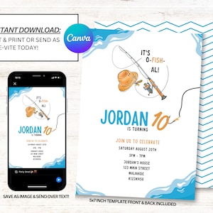 Fishing Invitation, Fishing Birthday Invites, Instant Digital Download