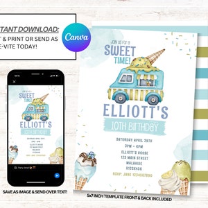 Ice Cream Party Invitation, Ice Cream Invitations, Ice Cream Birthday Invites - Instant Download