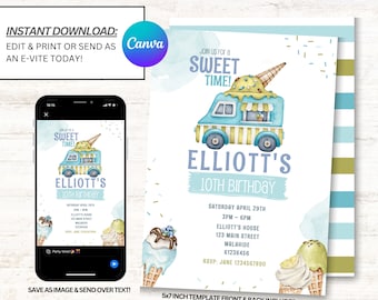 Ice Cream Party Invitation, Ice Cream Invitations, Ice Cream Birthday Invites - Instant Download