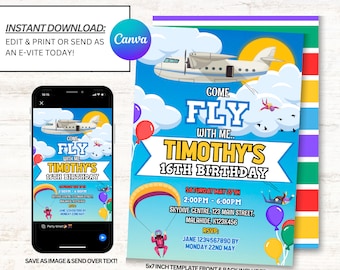 Inviti per paracadutismo, Inviti per compleanno paracadutismo, Inviti per feste paracadutismo, Download istantaneo