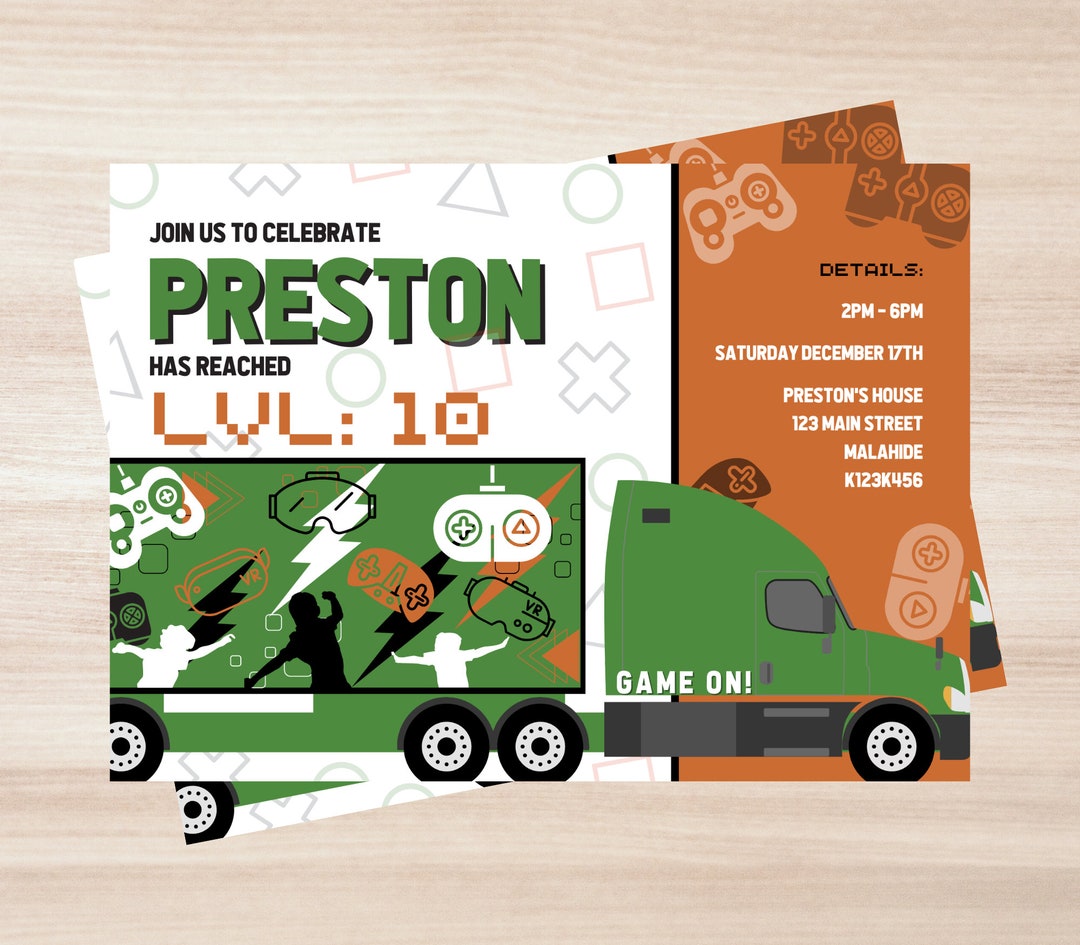 Game Truck Invitation, Video Game Gaming Birthday Party Invite Editable Game Truck Invitation, Video Game Gaming Birthday Party Invite Editable