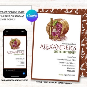 Wine Invitation , Wine Tasting Invites, Vineyard Invitations, Winery Invite, Instant Download