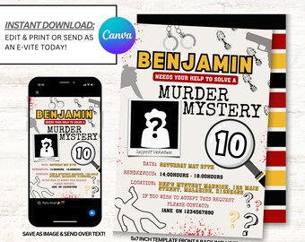 Invitaciones de misterio de asesinato, invitación a fiesta de misterio de asesinato, descarga instantánea