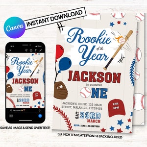 Rookie Invitation, Dodgers Invitations, Baseball Birthday Invitation, Instant Download