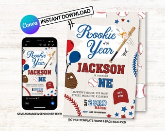 Rookie Invitation, Dodgers Invitations, Baseball Birthday Invitation, Instant Download