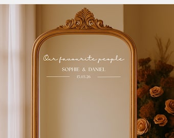 Adhesivo de espejo para plano de asientos de boda: Letrero de bienvenida "Nuestras personas favoritas" / Adhesivo de vinilo removible para letreros de acrílico o vidrio