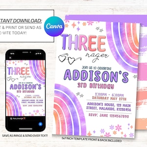 Threenager Invitation, Threenager Birthday Invitations, Threenager Invite, Instant Download