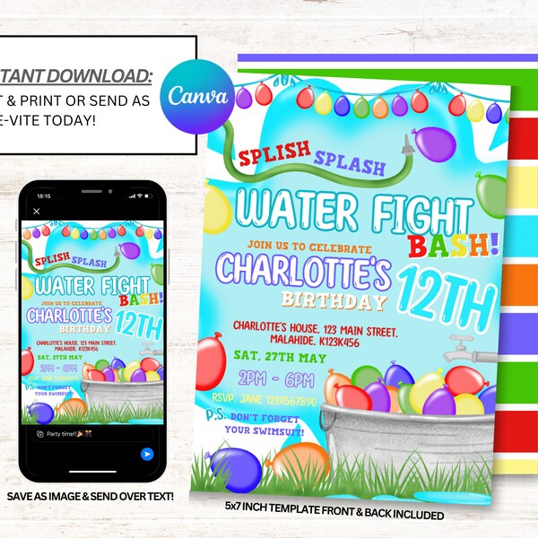 Water Fight Party Invitations Etsy