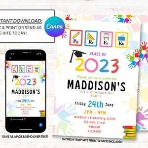 Kindergarten Graduation Party Invitation, Pre-School Graduation Invitations, Pre-K Graduation Invites, Instant Download