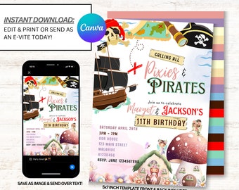 Pirates and Pixies Invitation, Pixies and Pirates Invites, Instant Download