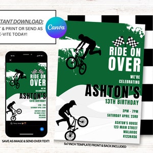 BMX Birthday Invitations, BMX Invites, Biker Invites, Instant Download