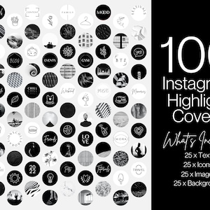 100 Black&White Instagram Story Highlight Covers - Canva Editable Instagram Templates - IG Story - B+W/Aesthetic - Instagram Highlights