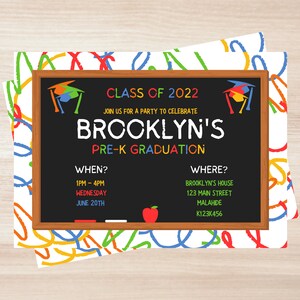 Pre-K Graduation Party Invitation Template - Pre-School Graduation Ceremony Invitation - Kindergarten Grad Invite - Canva Editable Template