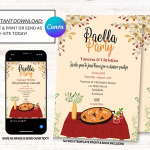Paella Party Invitation, Paella Party Invites, Paella Invitations, Instant Download