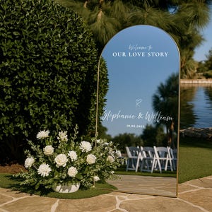 Mirror Decal "Welcome to our love story" Wedding Welcome Sign – Custom Vinyl Sticker for Acrylic Wedding Sign,  Minimal | Easy to Apply