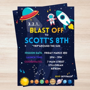 Space Birthday Invitation, Outer Space Invitations, Astronaut Invites, Instant Download