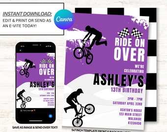 BMX Birthday Invitations, BMX Invites, Biker Invites, Instant Download