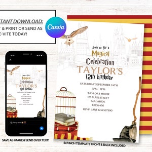 Wizard Birthday Invitation, School of Wizardry Birthday Party Invite, Instant Download