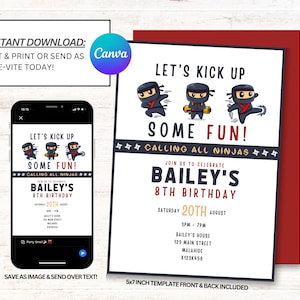 Ninja Birthday Invitation, Ninja Invitations, Ninja Warrior Invites, Instant Download