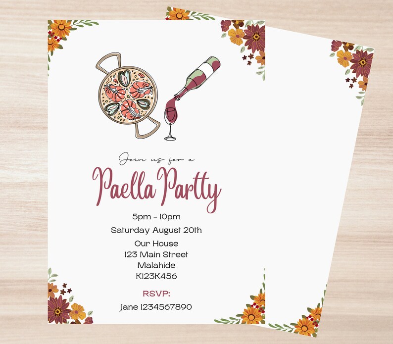 Paella Party Invitation Template Dinner Party Invitation Etsy