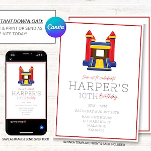 Bounce House Birthday Party Invitation, Bounce Castle Invites, Bounce House Invitations, Instant Download
