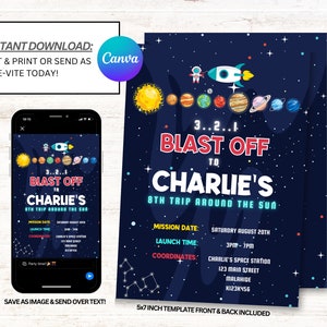 Space Birthday Invitation, Outer Space Invitations, Astronaut Invites, Instant Download